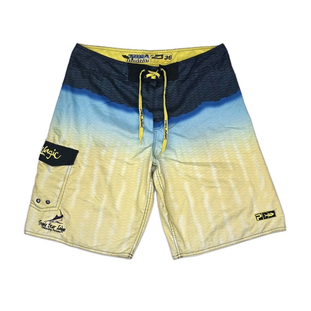 Pelagic Tuna Board Short Mens 36 Multicolor Embroidered Swimwear Panama Beach